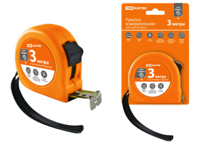 Рулетка, длина 3 м, стальная лента, ширина 16 мм, пластиковый корпус, 